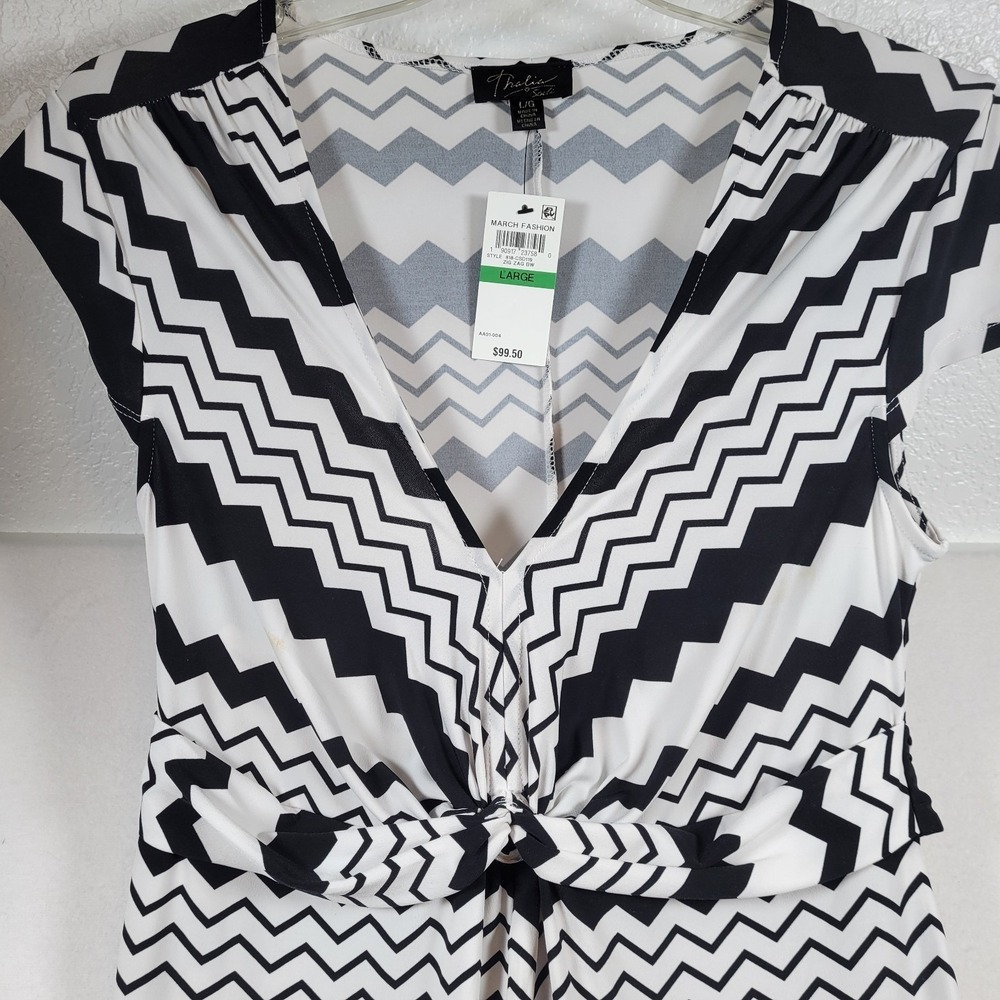 NWT Thalia Sodi Size Large Maxi Dress Black White Stripe Print Jersey Sundress